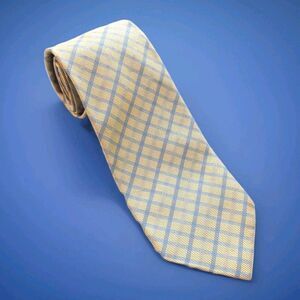 NEW BROOKS BROTHERS Makers Silk Neck Tie Yellow & Blue Cross Hatch 59x3.5" NWT